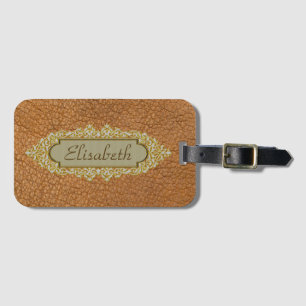 Etiqueta De Bagagem Vintage Brown Faux Leather Com Nome Personalizado 