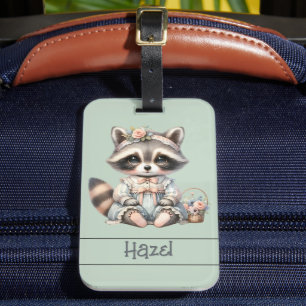 Etiqueta De Bagagem Vintage Cottagecore Raccoon Pastel