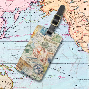 Etiqueta De Bagagem Vintage de carimbos de passaporte