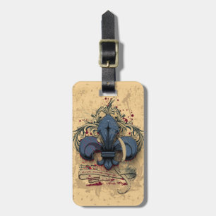 Etiqueta De Bagagem Vintage fleur-de-lis blue metal grunge