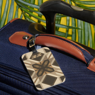 Etiqueta De Bagagem vintage Geometric Quilt Block Art monogramed