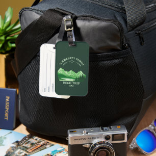 Etiqueta De Bagagem Vintage Green Mountain Lake Sunset