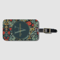 Vintage Red Poppy Floral William Morris Monograma