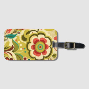 Etiqueta De Bagagem Vintage retro design verde-claro-floral