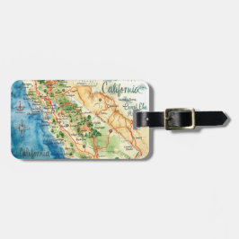 Etiqueta De Bagagem Vintage Watercolor California Travel Map Art