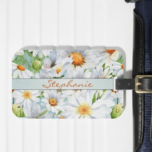 Etiqueta De Bagagem Vintage Watercolor Daisies e Butterfly Monograma