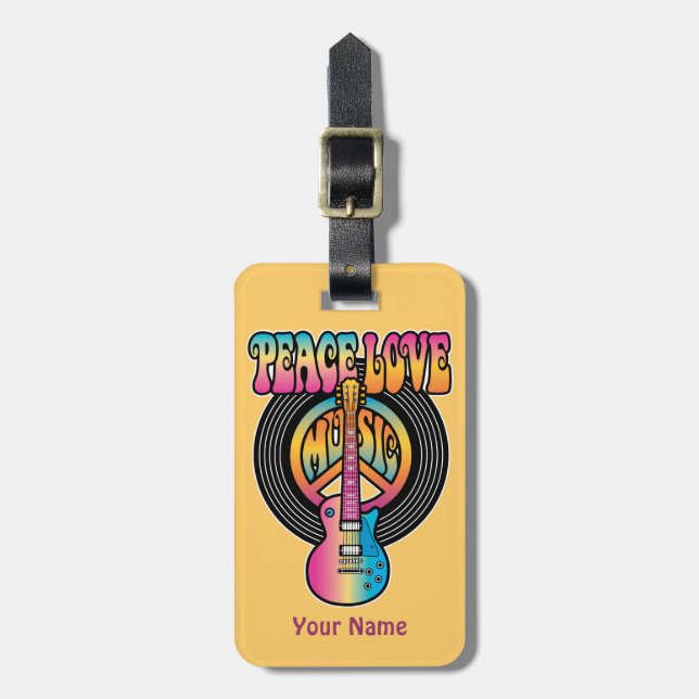 Etiqueta De Bagagem Vinyl Peace Love Music (Frente Vertical)