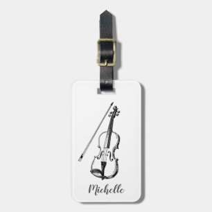 Etiqueta De Bagagem Violino Profissional Preto Branco
