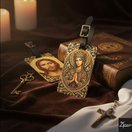 Etiqueta De Bagagem Virgem Maria Reverência Dourada