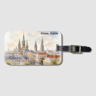 Etiqueta De Bagagem Vista panorâmica de Viena, Áustria, pintura em aqu
