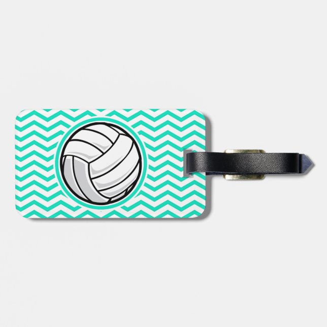 Etiqueta De Bagagem Voleibol; Aqua Green Chevron (Traseira Horizontal)