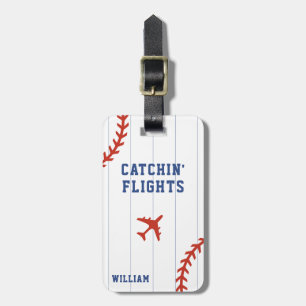 Etiqueta De Bagagem Voo do avião Pinstripe com baseball Sofball