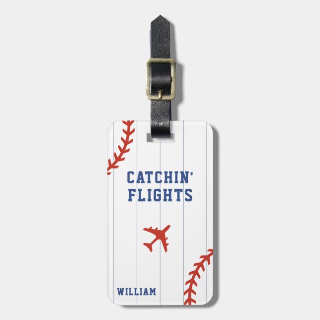 Etiqueta De Bagagem Voo do avião Pinstripe com baseball Sofball (Frente Vertical)