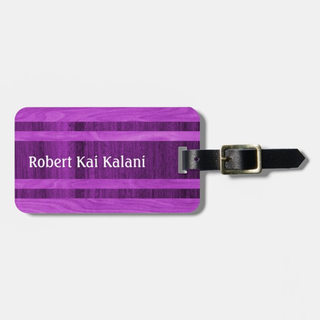 Etiqueta De Bagagem Waikokos Hawaiian Faux Wood Surfboard Monograma (Frente Horizontal)