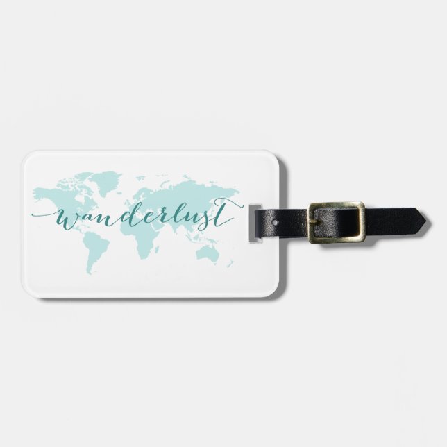 Etiqueta De Bagagem Wanderlust, desejo viajar, mapa do mundo da (Frente Horizontal)
