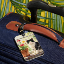 Watercolor Cat and Flowers on Window Sill