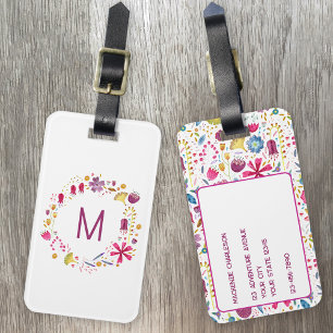 Etiqueta De Bagagem Watercolor Wreath Wreath Monograma Personalizado