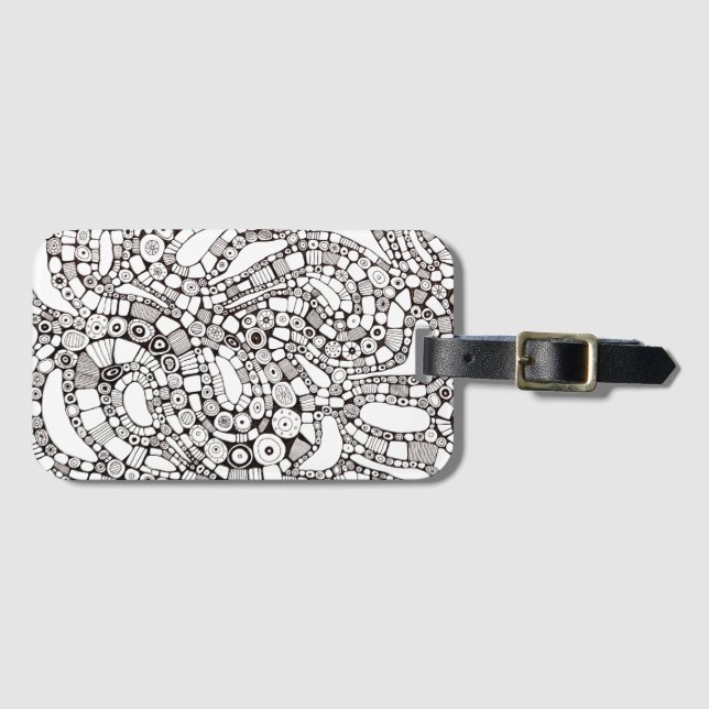 Etiqueta De Bagagem Wavy Bendy Circles Square Abstract Pen Drawing (Frente Horizontal)