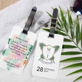 Etiqueta De Bagagem Wedding Crest Save the Date Palm and Hibiscus