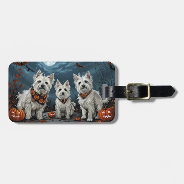 Etiqueta De Bagagem West Highland Halloween Spooky (Frente Horizontal)