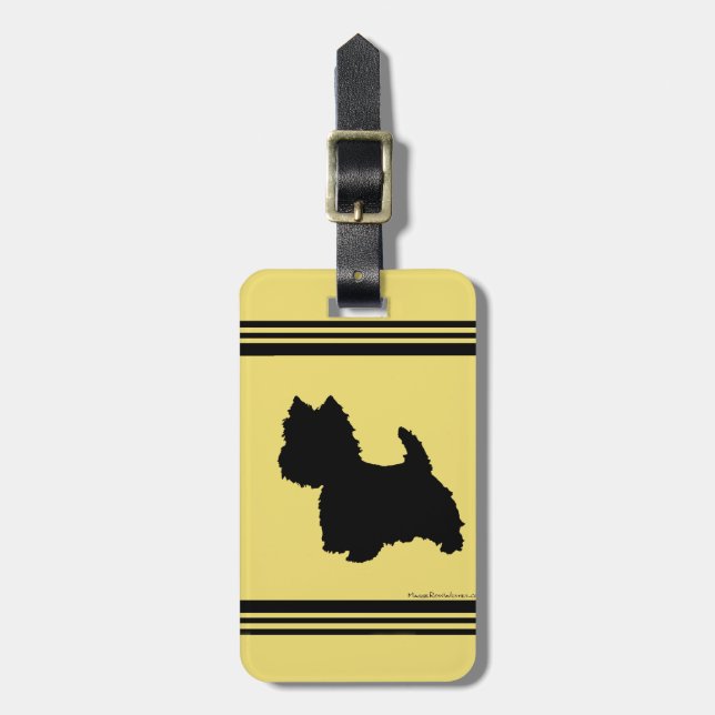 Etiqueta De Bagagem Westie Silhouette em amarelo (Frente Vertical)