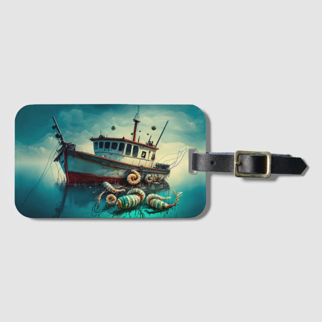 Etiqueta De Bagagem Whimsical Shrimp Boat and Shrimp License Plate (Frente Horizontal)