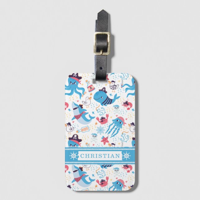 Etiqueta De Bagagem Whimsical under Sea Pirate Náutica Kids (Frente Vertical)