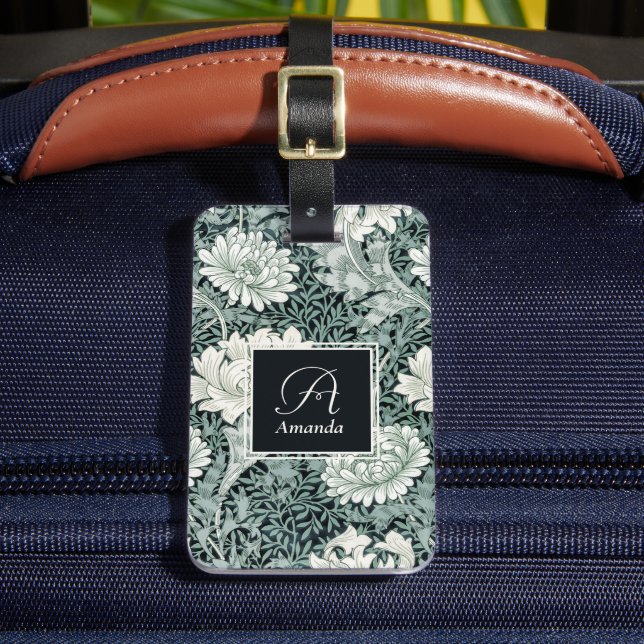 Etiqueta De Bagagem William Morris Botânico Anêmona com Monograma (Frente Insitu 2)