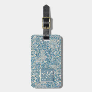 Etiqueta De Bagagem William Morris, monograma azul do cravo-de-defunto