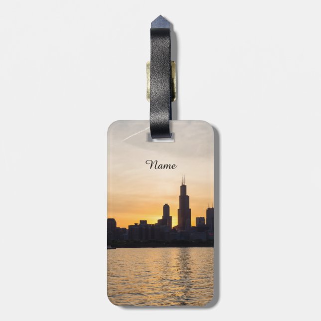 Etiqueta De Bagagem Willis Tower Sunset Silhouette (Traseira Vertical)