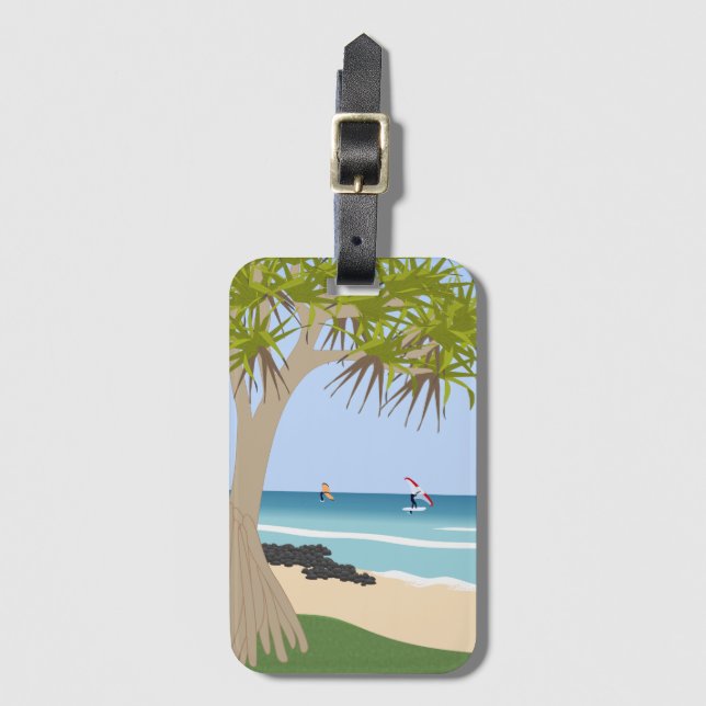 Etiqueta De Bagagem Wing Foil Surfers Pandanus Tree na Praia (Frente Vertical)