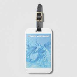 Etiqueta De Bagagem Winter Greetings. Ice dragon with antlers