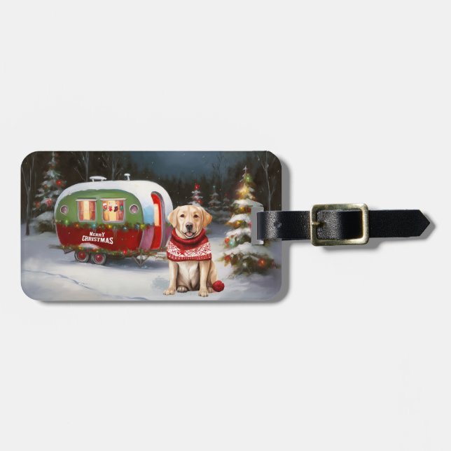Etiqueta De Bagagem Winter Labrador Caravan Christmas Adventure (Frente Horizontal)