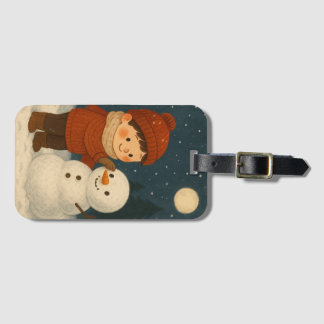 Etiqueta De Bagagem Winter Night Snowman