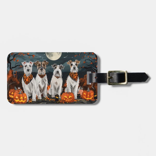 Etiqueta De Bagagem Wirefox Terrier Halloween Spooky (Frente Horizontal)