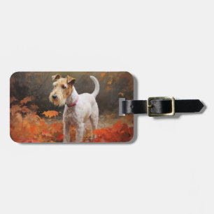 Etiqueta De Bagagem Wirefox Terrier no Outono Folhas Caídas Inspiram