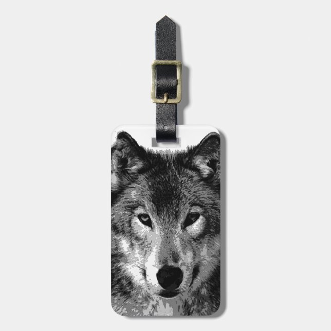 Etiqueta De Bagagem Wolf Black & White Pop Art (Frente Vertical)