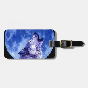 Etiqueta De Bagagem Wolf Howling na Lua