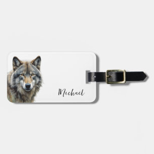 Etiqueta De Bagagem Wolf Retraia Seu Nome Manuscrito Personalizado