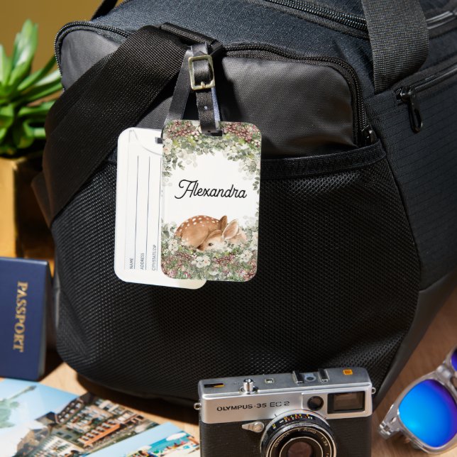 Etiqueta De Bagagem Woodland Deer Monographic Name Stroller Backpack (Frente e Verso)