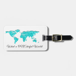 Etiqueta De Bagagem World Map Address What a ONE Maravilhosa White Blu