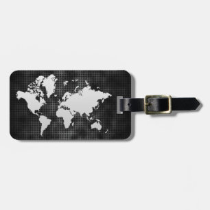 Etiqueta De Bagagem World Map Silver Faux Professional Black Metal