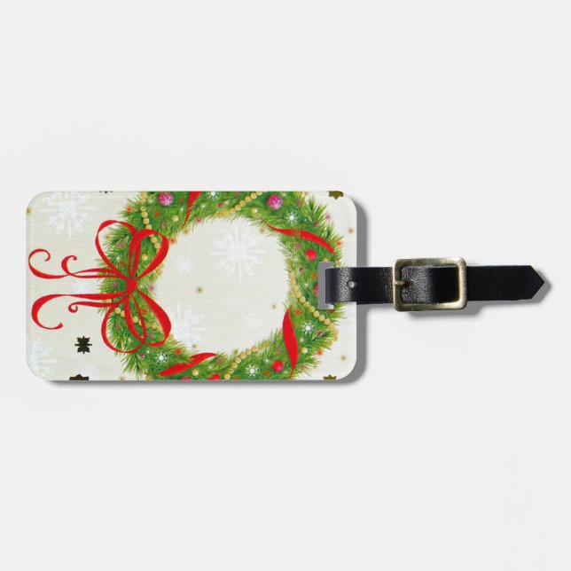 Etiqueta De Bagagem Wreath Natal (Frente Horizontal)