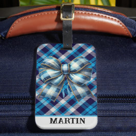 Etiqueta De Bagagem Xadrez Azul Real Personalizado