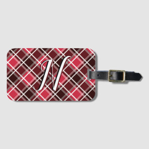 Etiqueta De Bagagem Xadrez Clássica de Tartan Vermelho Monograma Pret