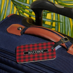 Etiqueta De Bagagem Xadrez de Búfalo Vermelho Personalizado