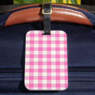 Etiqueta De Bagagem Xadrez de Cottagecore Rosa Gingham