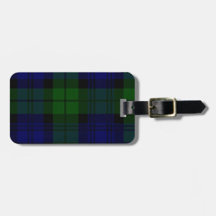 Etiqueta De Bagagem Xadrez preta do verde azul do tartan do clã do