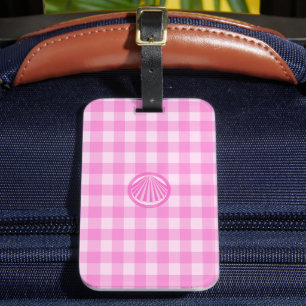 Etiqueta De Bagagem Xadrez Rosa com Concha do Mar