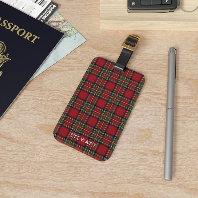 Etiqueta De Bagagem Xadrez Rustic Red e Green Stewart Tartan (Plaid Checkered Red and Green Stewart Tartan Luggage Tag)
